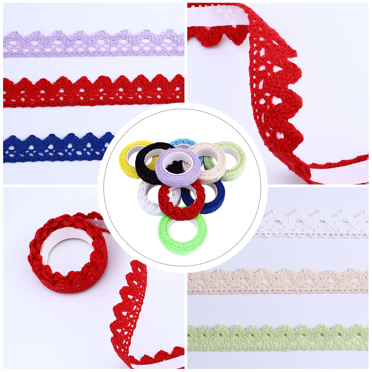 

10 Rolls Lace Tape Cotton Masking Decorative Sticky Craft for Scrapbooking Gift Wrapping Planner Stationery Hollow Lace Tape