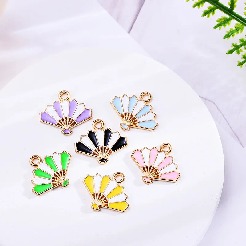 20 pcs/lot Fashion Folding Fan Alloy Enamel Pendant Accessories Charms for Women, Earrings/Necklace Handmade DIY Jewelry