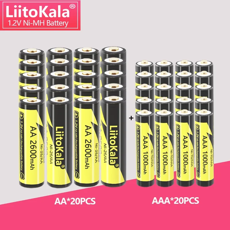 20Pcs LiitoKala 1.2V AA 2600mAh Ni-MH Rechargeable Battery For Camera Flashlight Toys Shaver Watch Mouse Clock Remote Control