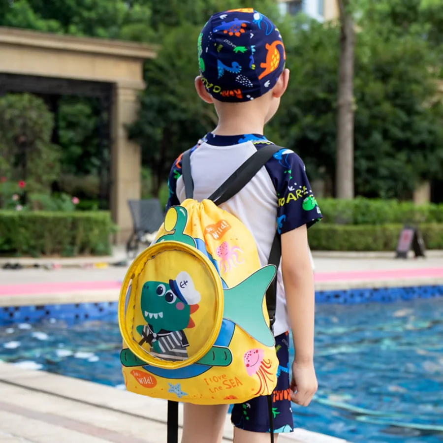 Children's swimming bag, cute cartoon backpack for students, double-layer dry and wet separation waterproof storage bag for men and women