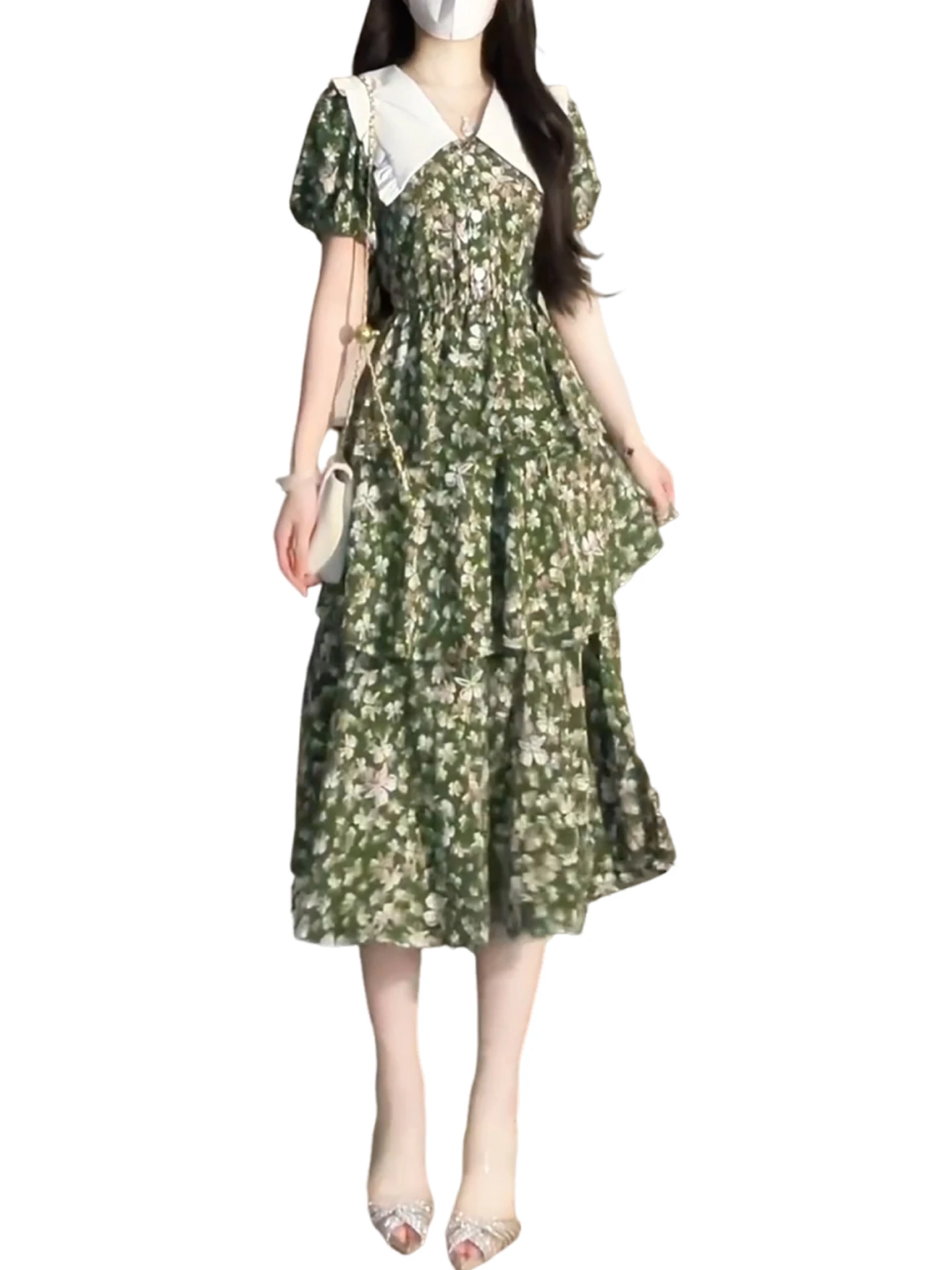 Colletto per bambola retrò Stampa floreale Maxi Dr Donna Estate 2025 New Beach Vaion Vita stretta Lunga Dr Sweet Sle giapponese