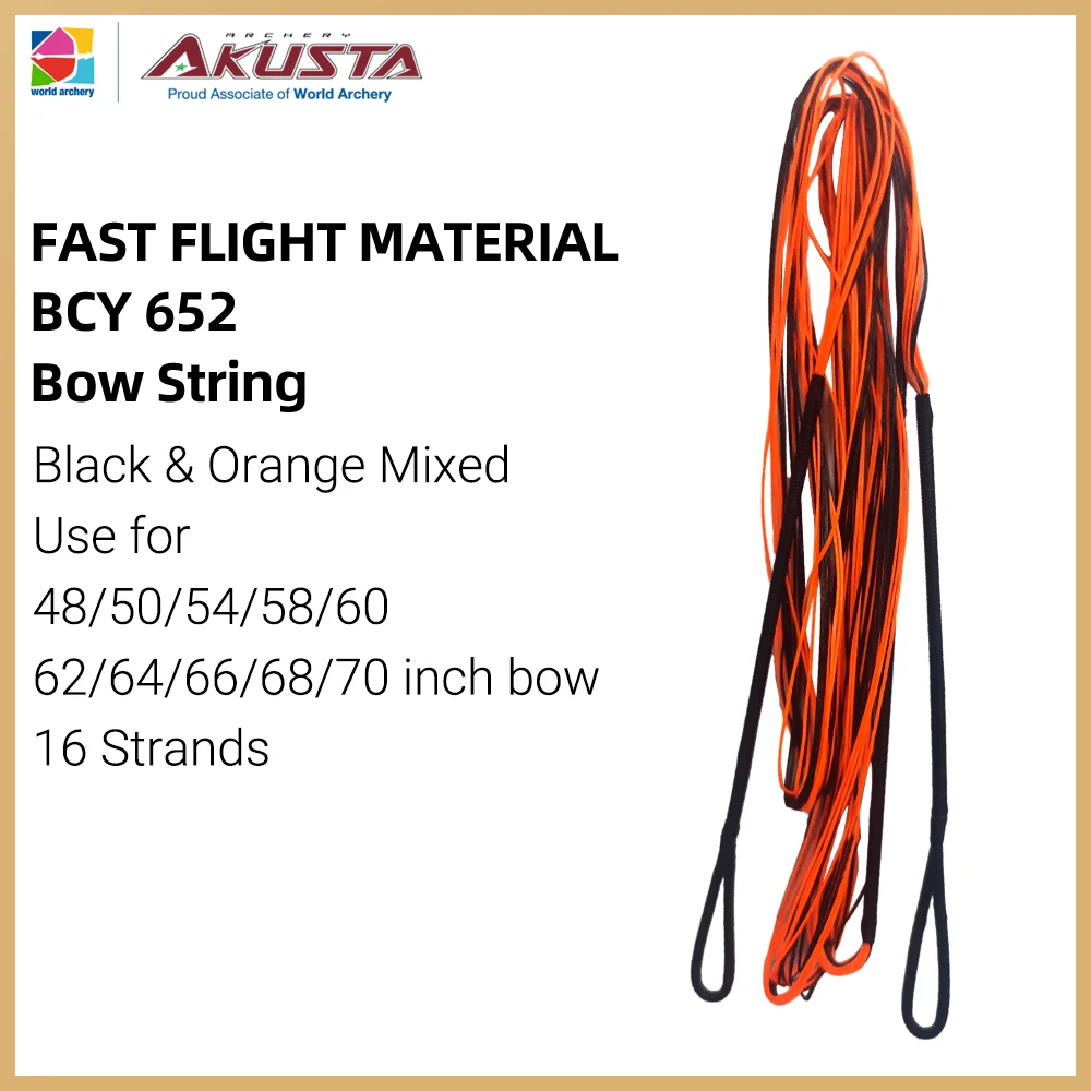 Akusta Recurve Bow Fast Flight Material Bow String BCY 652 16/18 Strands Black Orange Mixed For 48-70 Inch Bow