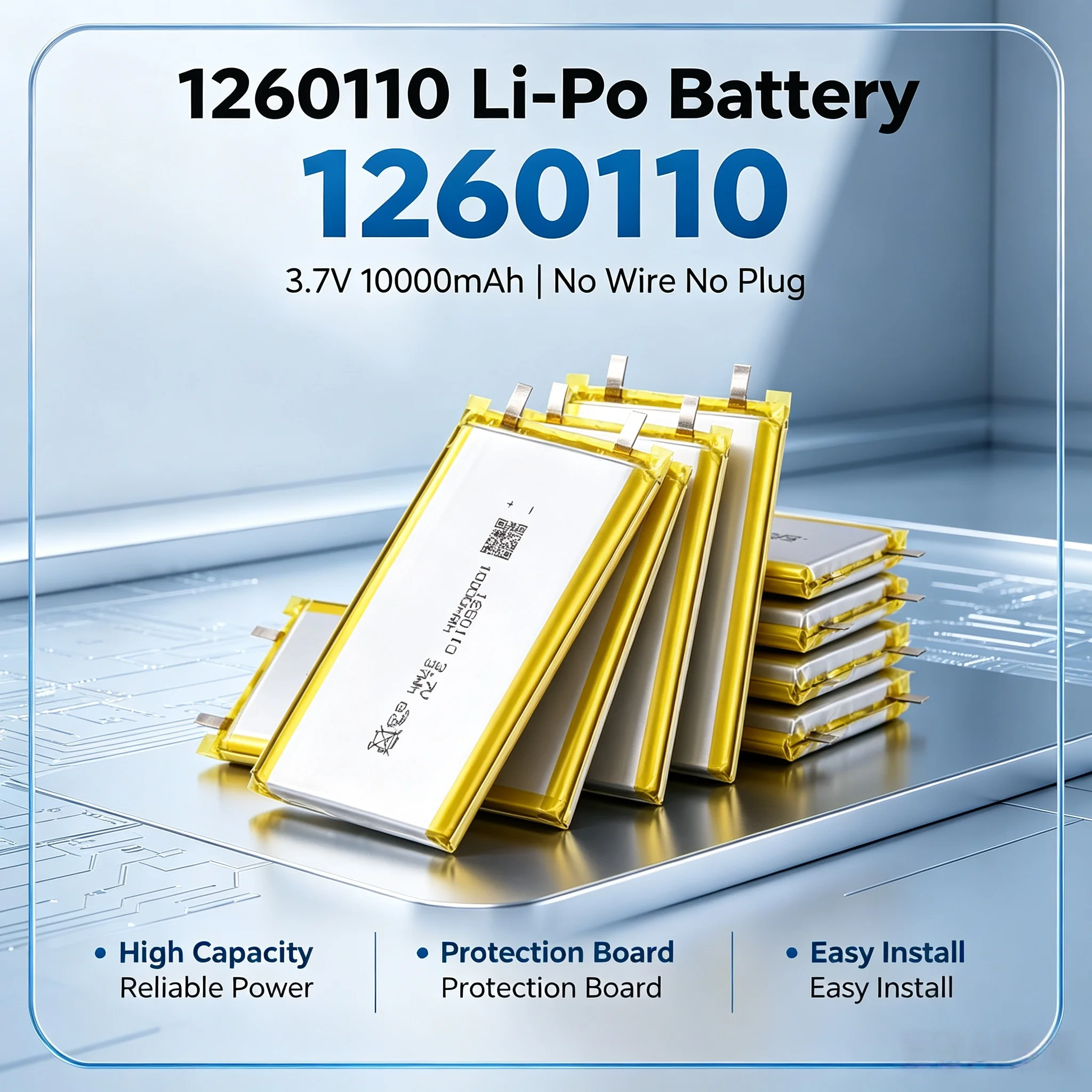 1260110 3,7V 10000mAh Wiederaufladbare Polymer-Batterien Lipo Li-Po für Spielzeug, Powerbank, GPS, Laptop, Campinglampen, DIY-Neigungsmaschine