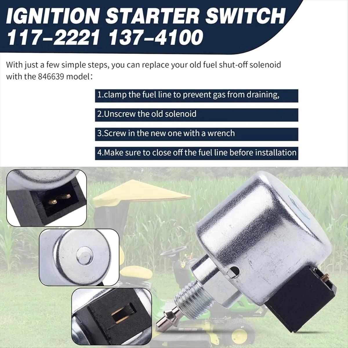 AT16 846639 Shut-Off Solenoid Fit for B & Stratton Lawn Garden Equipment Engine 694393 33R877-0032-G1