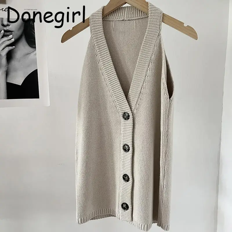 Donegirl 2023 autunno donna senza maniche solido sottile maglione lavorato a maglia con scollo a v gilet cardigan temperamento semplice pendolare