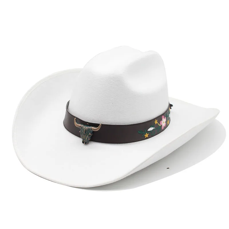 

9 5 British Big Brim White Jazz Top Hat Autumn And Winter Woolen Hat Simple Woolen Fashion Style Cowboy Hat