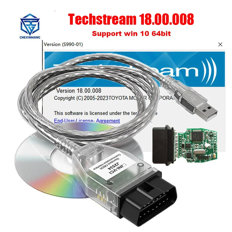 

MINI VCI TIS Techstream V18.00.008 Mini vci FTDI FT232RL Chip J2534 OBD2 Car Diagnostic Cable For TOYOTA Until 2023 Years