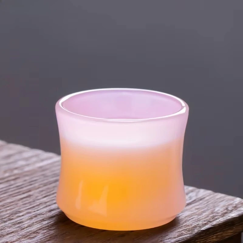 100MLFurong Jade Porcelain Tea Cup Sakura Pink Bamboo Joint Glass Large Capacity Chinese Style