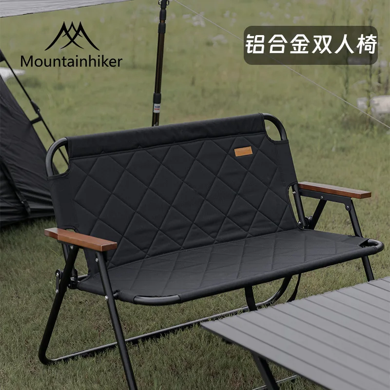 

Oxford Cloth Wood Grain Camping Back Chair Camping Portable Folding Double Chair Outdoor