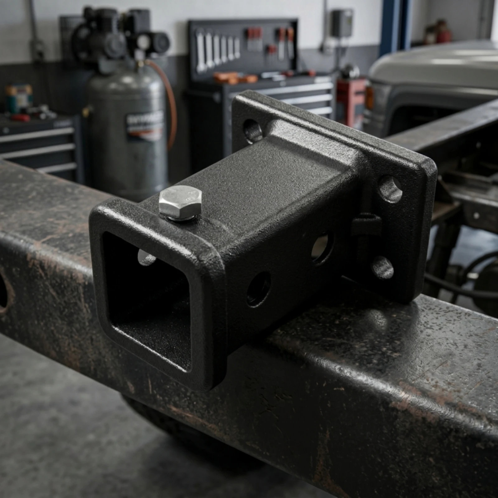 Trailer Hitch Receiver Powder-Coated Receiver Base with Pin Hole Hardware Square Black for DIYers, Towing, Workshop