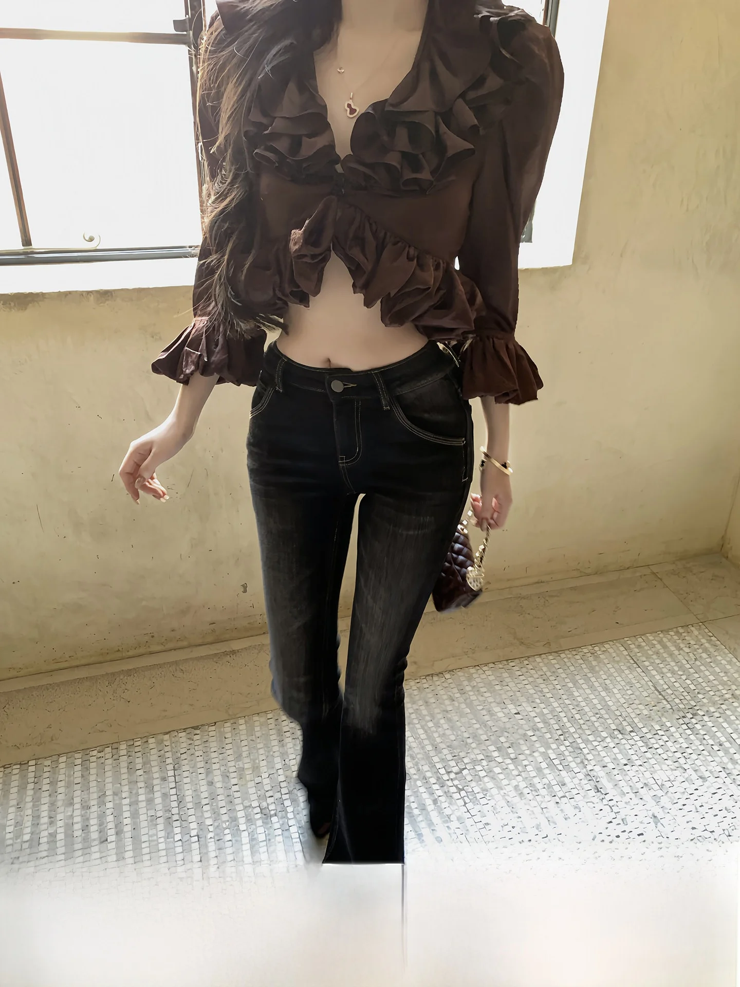 

Vintage Black Bell Bottom Jeans Women's Slimming Long Leg Filter Denim Pants Casual Comfortable Natural Waist Cotton Blend