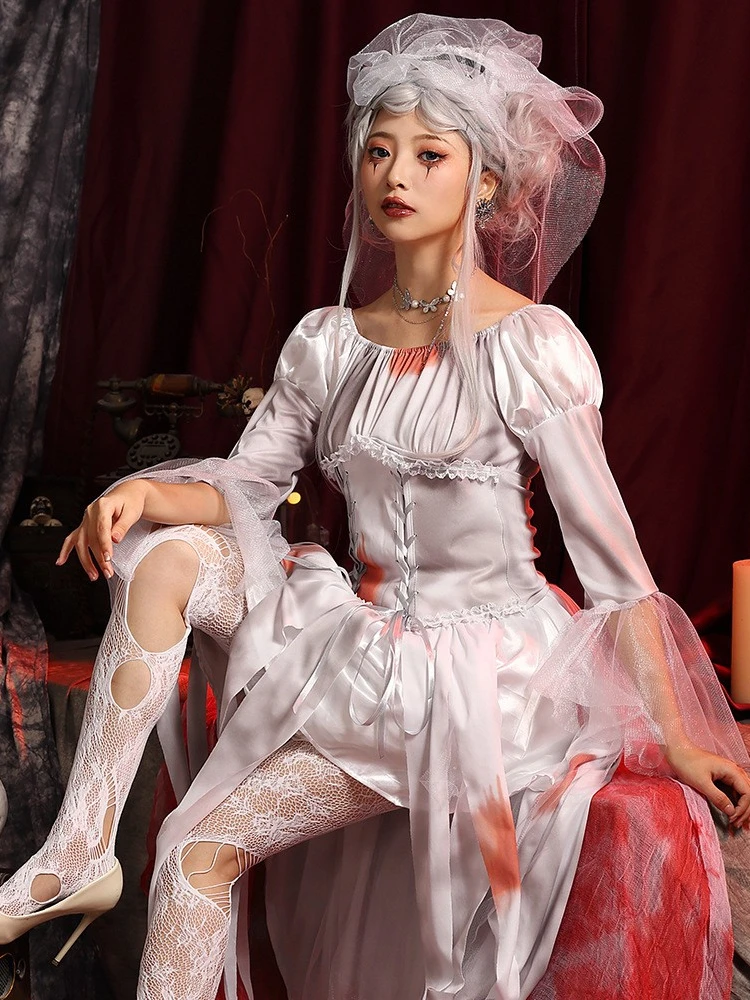

loween Costume Terroristic Bride Waist-Cinched Dr Adult And Children eup Masquerade Par Cosplay Clothes