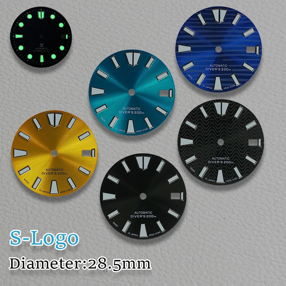 28.5mm NH35 Wijzerplaat S Logo Wijzerplaat Duiken Wijzerplaat Fit NH36/4R/7S Japanse Beweging C3 Lichtgevende 3/3.8/4.2 Uur Horloge Reparatie Accessoires