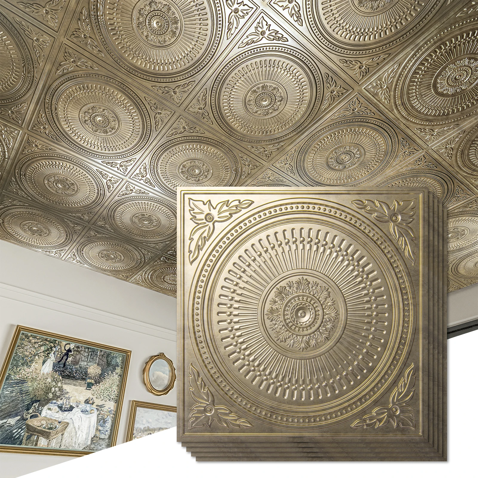 

Art3d, 12 шт., 24 x 24 дюйма, плитка для потолка, 3D настенная панель, декоративные потолочные панели из ПВХ для кухни, ванной комнаты, подвала