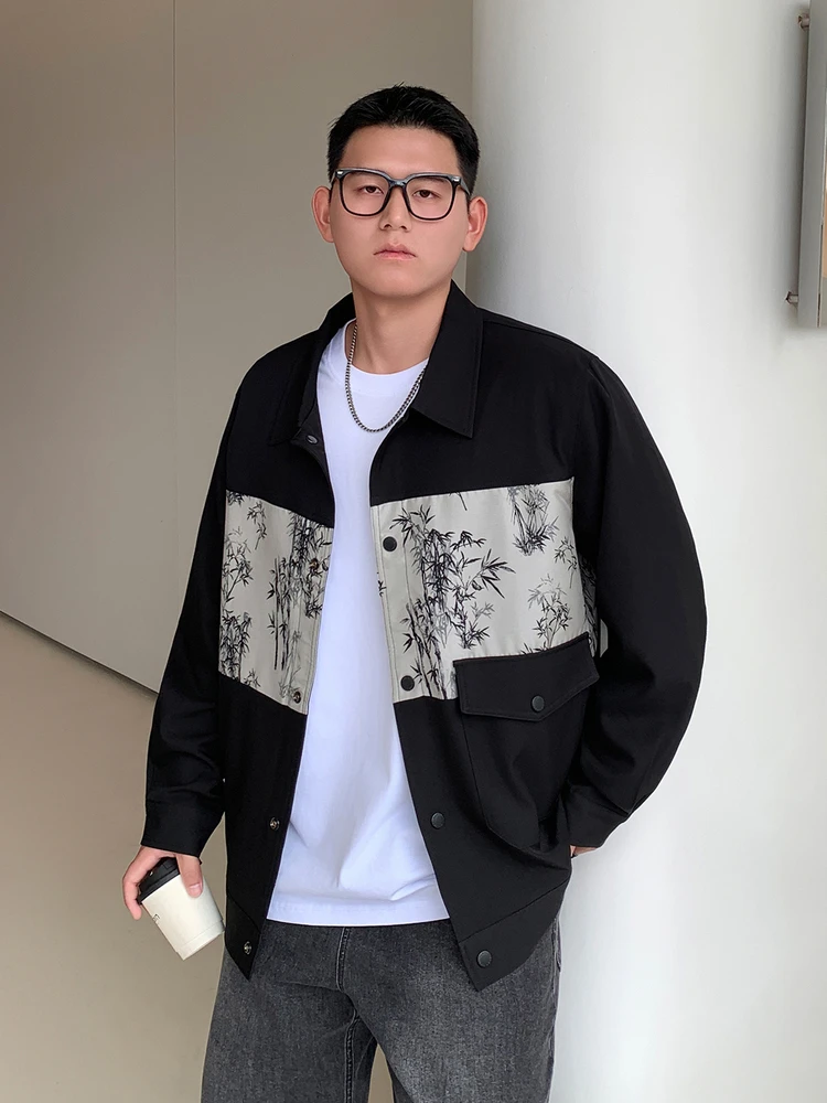 

Мужская повседневная куртка больших размеров с принтом, весенне-осеннее свободное пальто с воротником для мужчин больших размеров, удобное, дышащее, из полиэстера