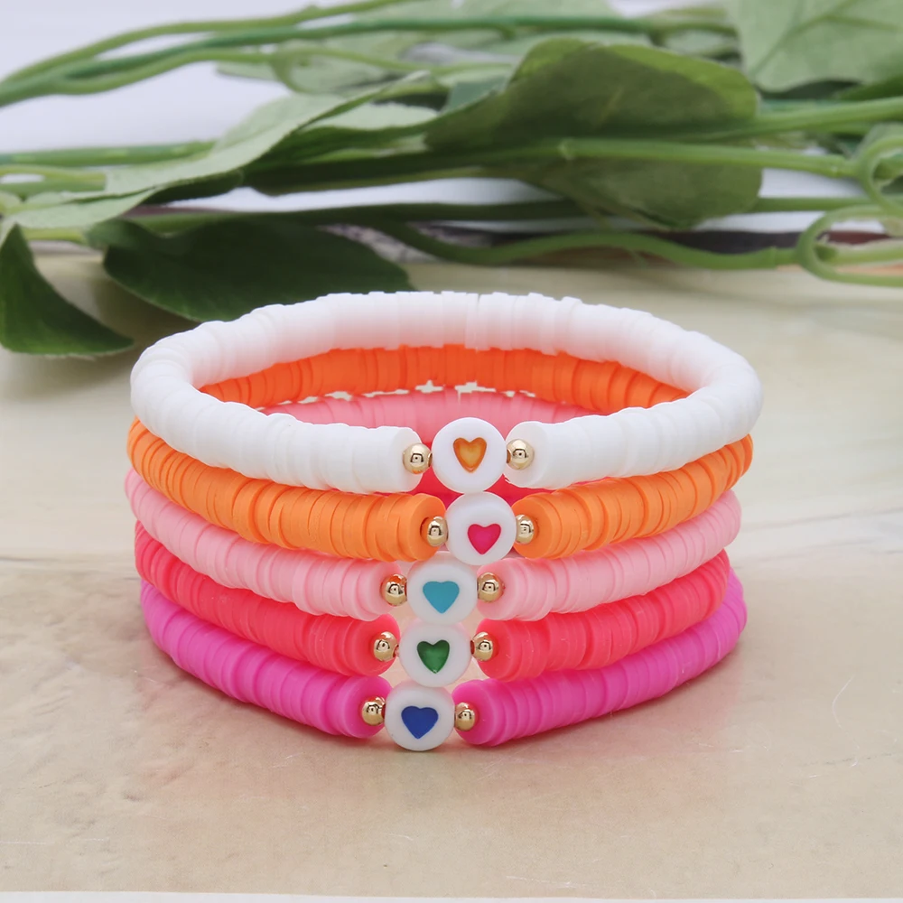 Summer Fluorescent Soft Clay DIY Bohemian Bracelets Heart Boho Name Women Number Handmade Custom Disc Beads Pulseras African