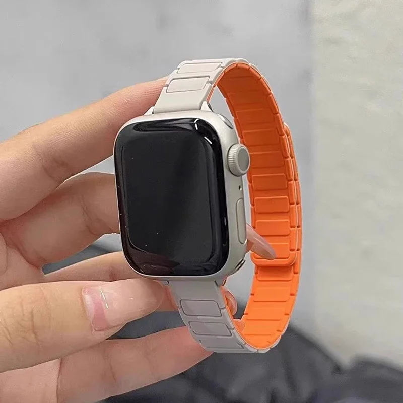 Magnetyczny pasek do zegarka kompatybilny z Apple Watch Band 49mm 45mm 44mm, cienki silikonowy magnes do IWatch Series 10 9/8/7/6/5/4 Ultra 2