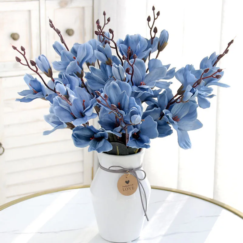 

A pc of 5 Forks 20 Heads Artificial Silk Flower Bouquet Simulation Magnolia Plant for Home Hotel Cafe Wedding Artificial Flowers