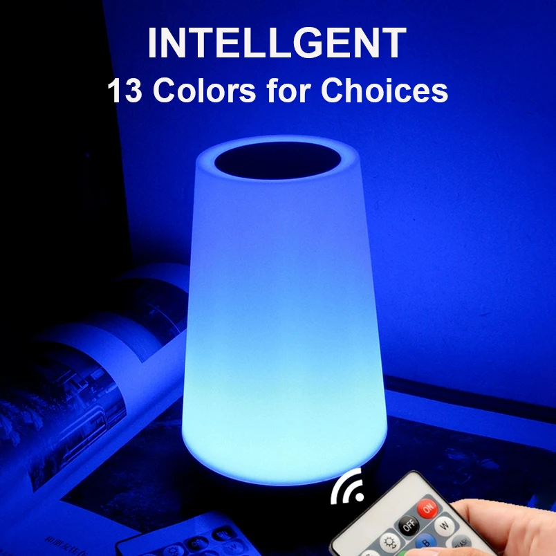 Luz nocturna que cambia de 13 colores, lámpara regulable táctil con Control remoto RGB, lámparas de mesita de noche portátiles, lámpara de noche recargable por USB