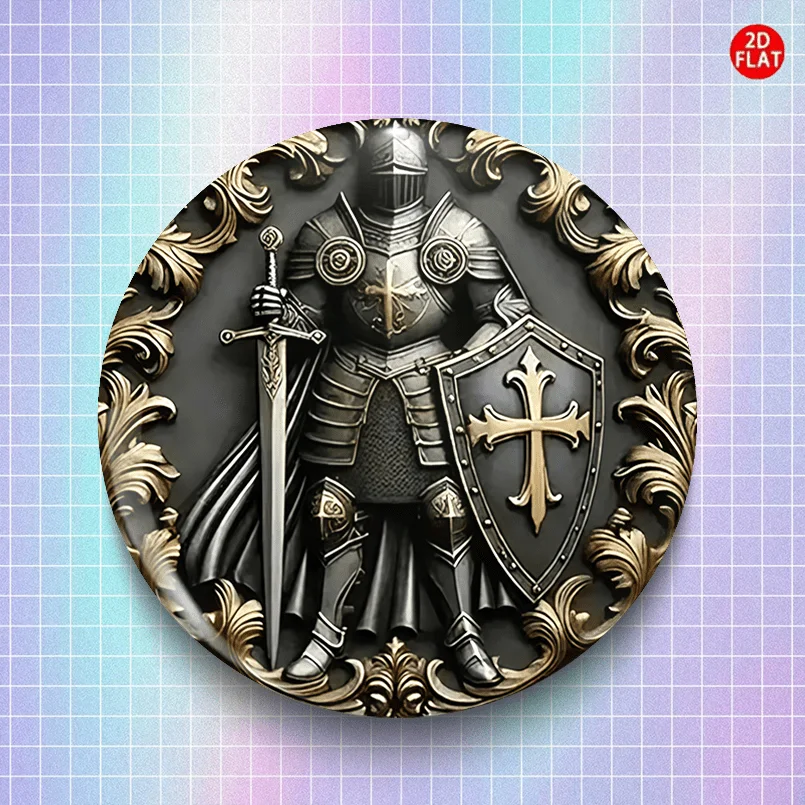 2D Flat, (2D FLAT) Knight Themed Classic Fashion Brooch/pin/badge, Perfect for Pairing with Jeans, Clothes, Backpacks, and Hats,