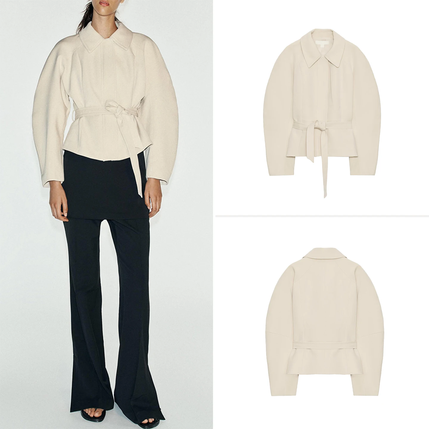Women's Long Sleeve Collared Jacket with Belt Nine Points Short Skirt Outerwear Autumn 2026 Standard Fit Other Material