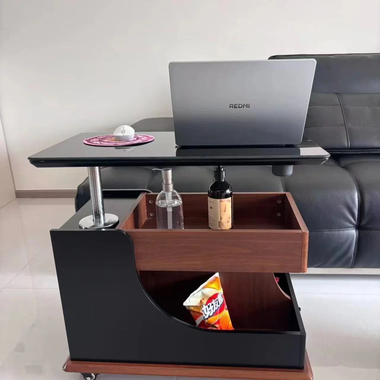 #Modern Wooden Movable Coffee Table Extendable Living Room Sofa Side Table With Storage Customizable Size Lifting Cart Feature