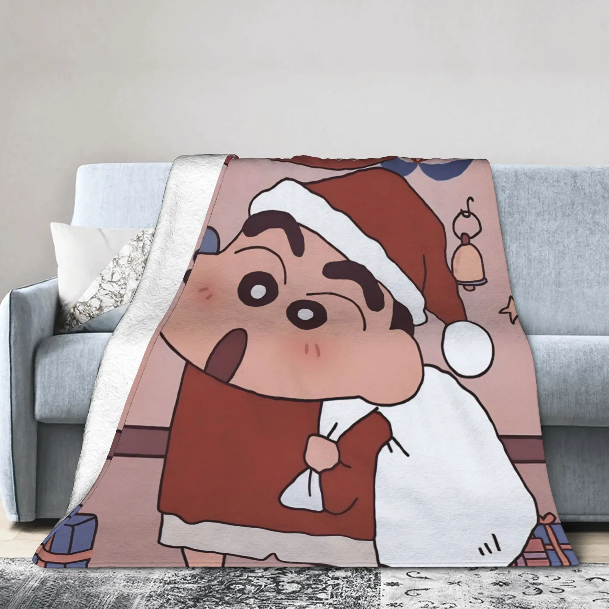 Shinchans Christmas Xmas Blanket Cover Flannel Santa Claus Super Soft Throw Blankets for Outdoor Travel Bedroom Quilt