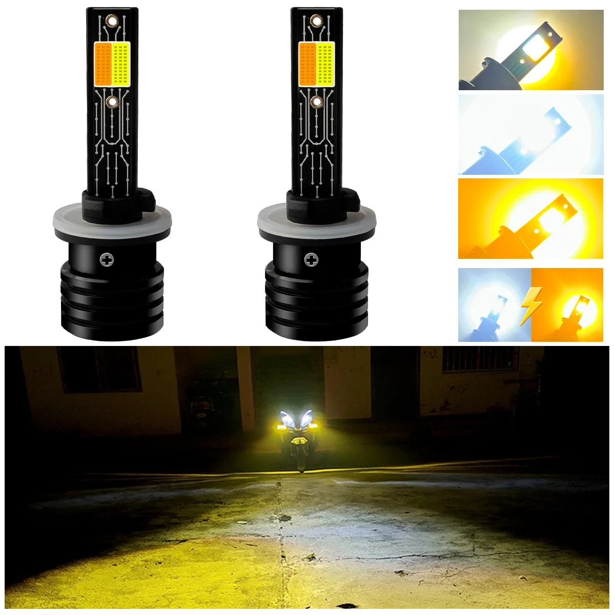 

880 881 H27 H1 H3 H7 Tricolor White Yellow Strobe 9006 HB4 HB3 9005 H11 H8 5202 H16 COB Fog Lights LED Bulb Car DRL 3000LM