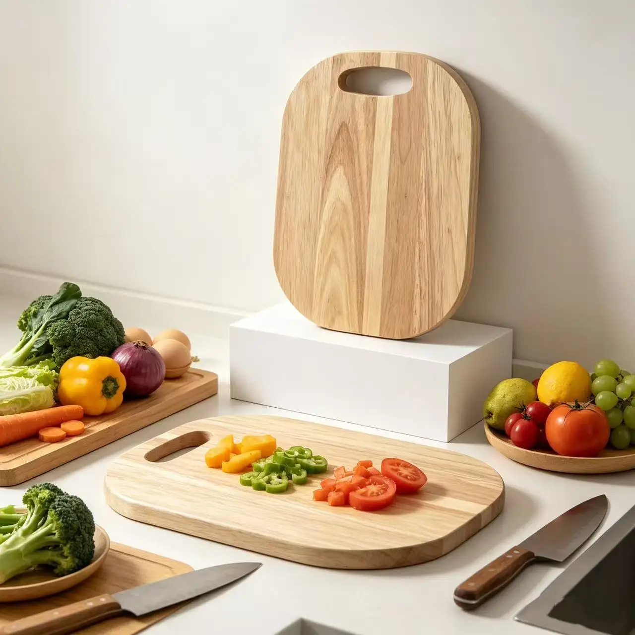 Portable Rubber Wood Cutting Board, Baby Food Chopping Board, Japanese Solid Wood Pizza Board for Home Kitchen Restaurant