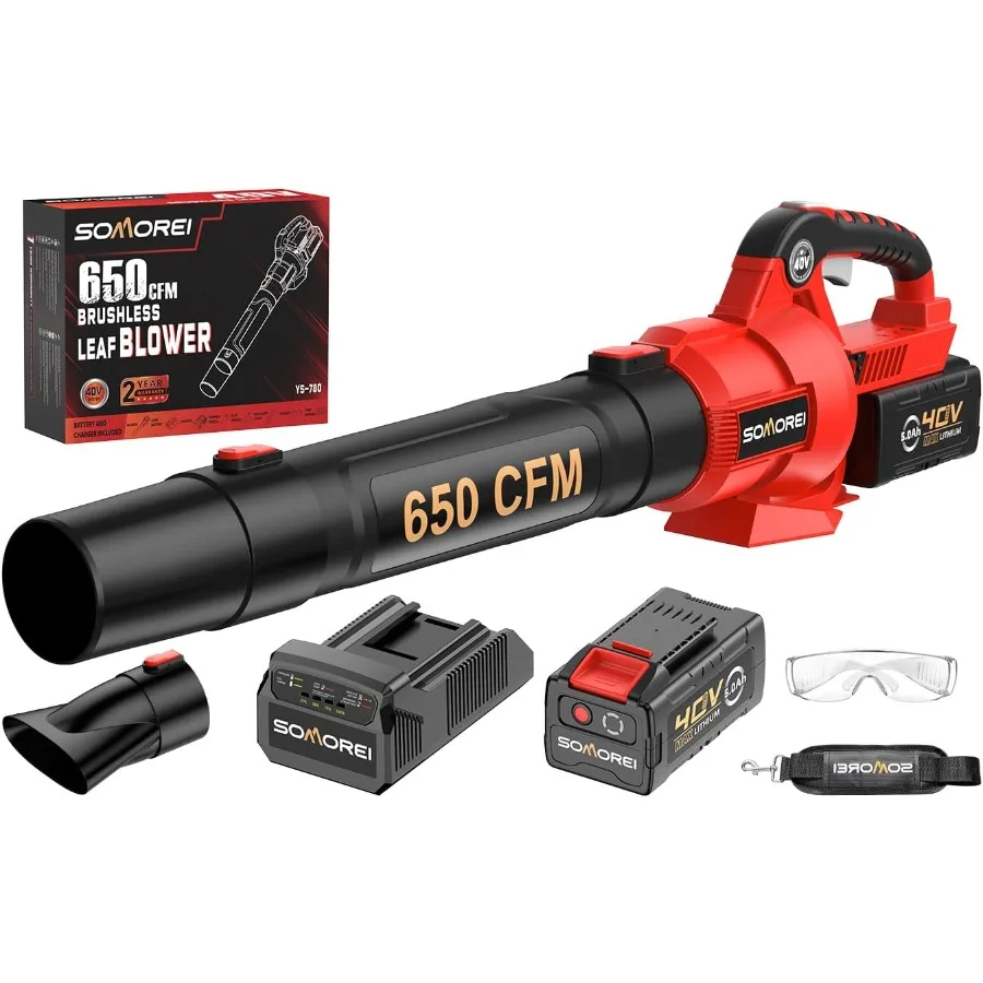 

Cordless Leaf Blower for Lawn: 40V 650CFM High Power Electric Blower with 5.0Ah Battery and Fast Charger - Lightweight 6lbs Yar
