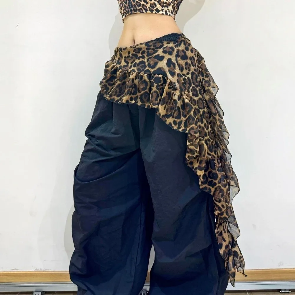 Fashion Solid Color Butt Curtain Skirt High Waist Y2K Ruffles Trim Butt Curtain Waist Scarf Leopard Print Mini Apron Streetwear