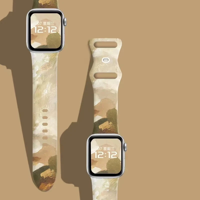 Printed Band For Apple Watch strap 44mm 45mm 41mm 46mm-40mm Ultra 2 49mm Women Silicone bracelet iWatch Series 10 9 8 7 6 5 4 SE
