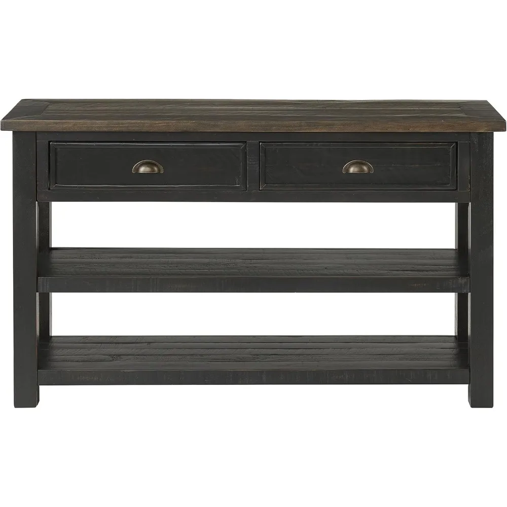 Solid Wood, Console/Sofa Table, Black with Brown Top