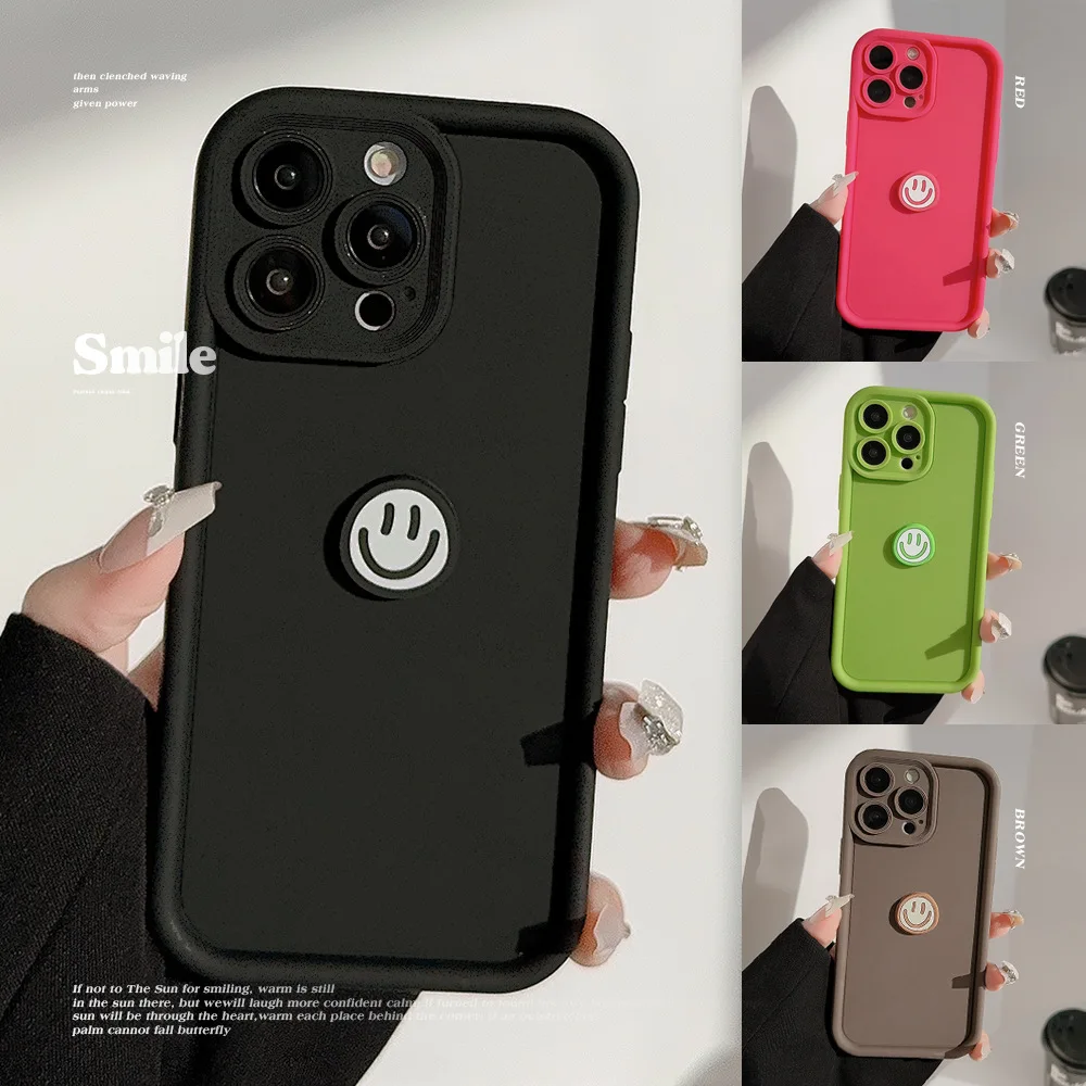 INS Cute 3D Cartoon Smiley Korean Phone Case For iPhone 15 14 13 12 11 Pro Max  X Max Xr 7 8 Puls SE Cases Soft Silicone Cover