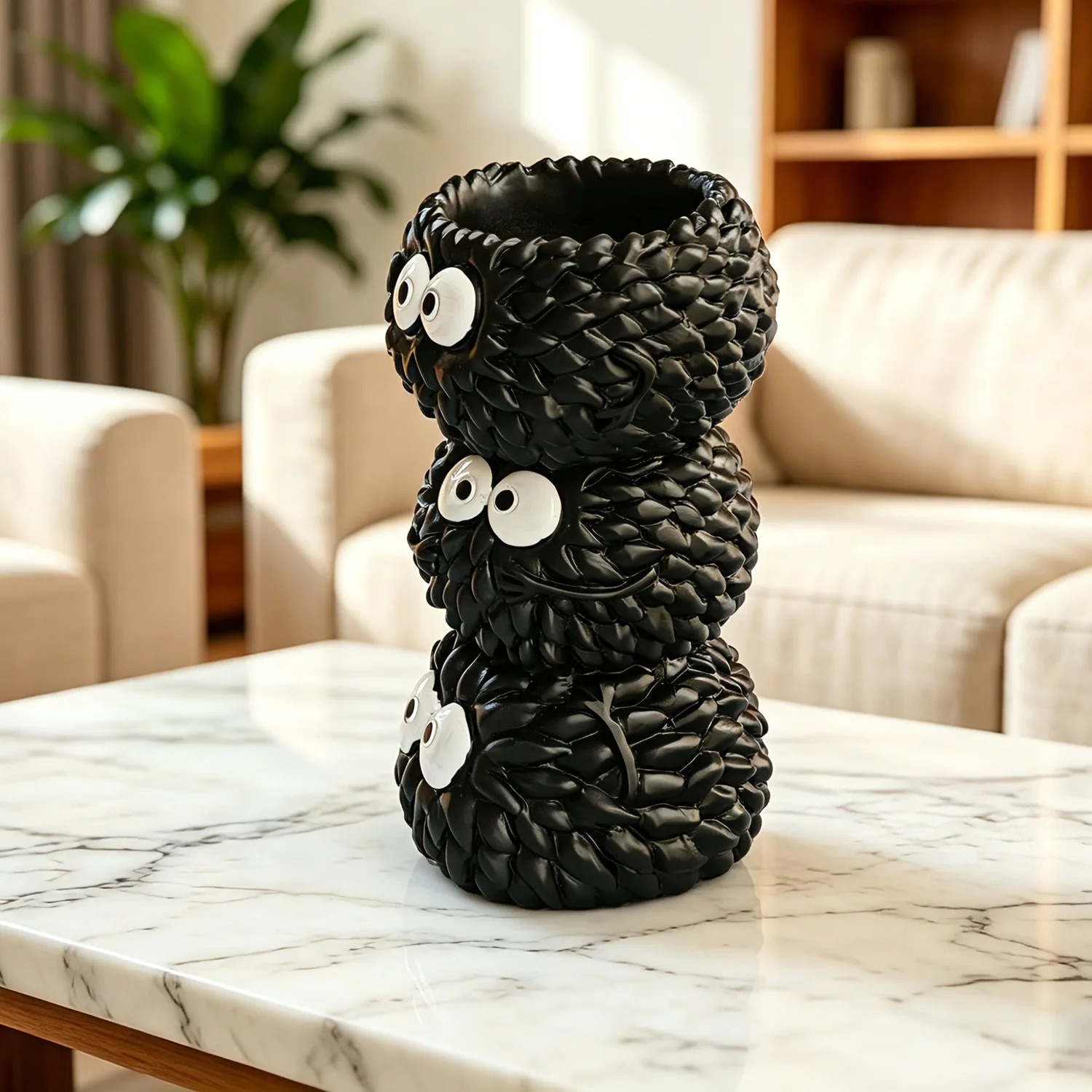 Creative Black Coal Ball Vase for Living Room Internet Celebrity Style Flower Arrangement Simulation Flower Art Home Decor Gift