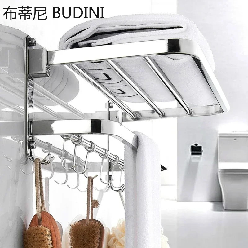 

304 stainless steel punch-free folding bathroom towel rack, stainless steel wall-mounted towel rack Bathroom storage rack