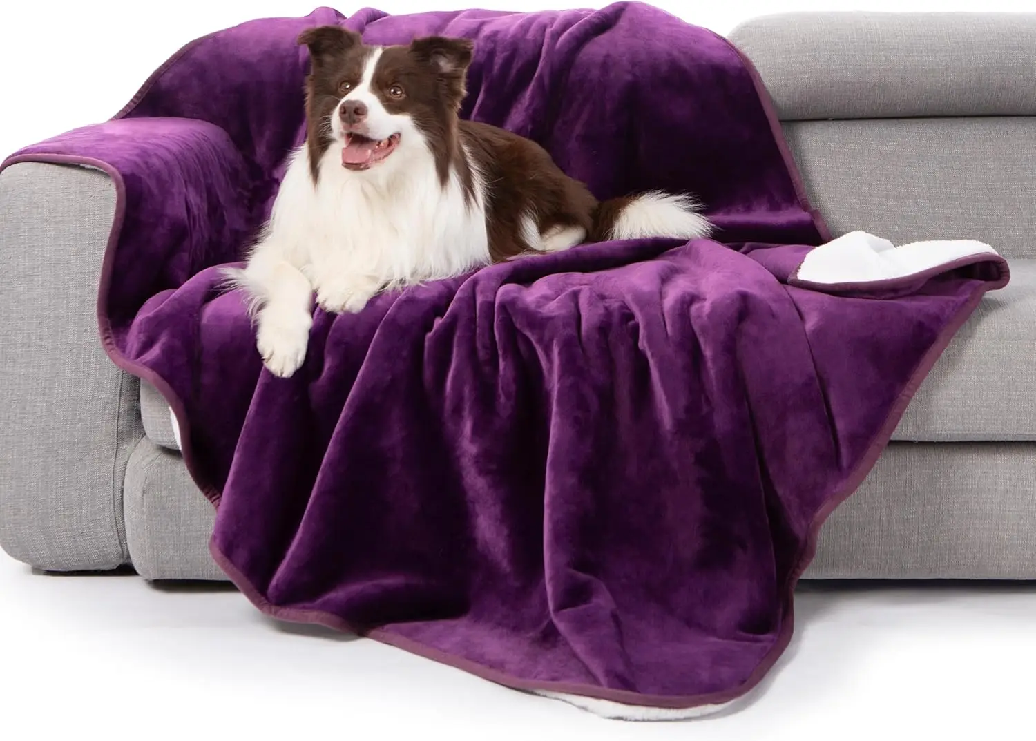 

Waterproof Reversible Sherpa Fleece Bed Blanket for Dogs, Cats, Protects Couch & Sofa from Pet Fur and Liquid (Dark Purple, 60x8