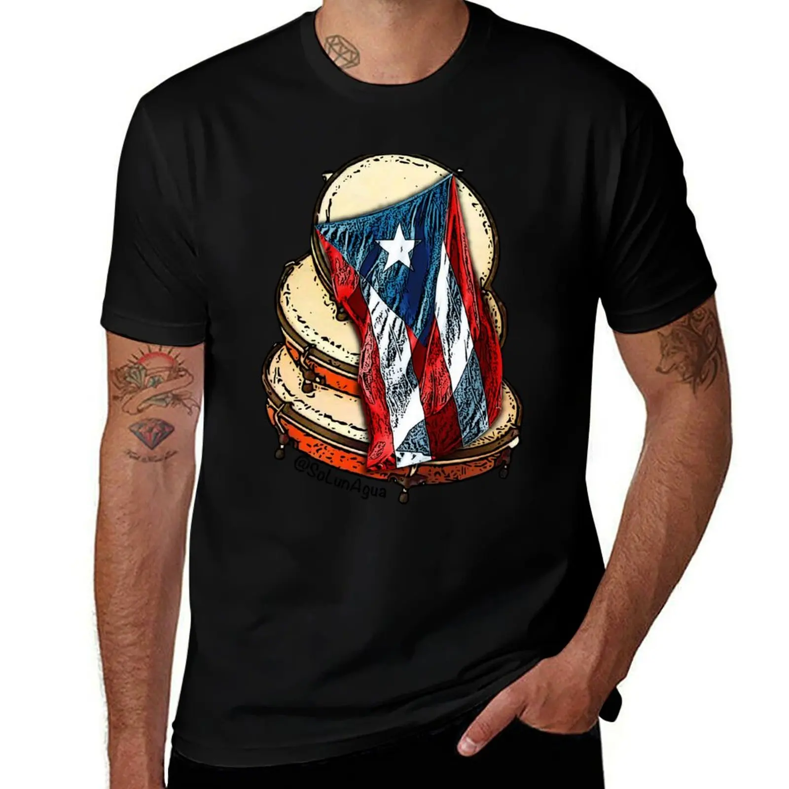 

Puerto Rican Pleneras and Flag T-Shirt Basic Solid Color Casual Tee Shirt
