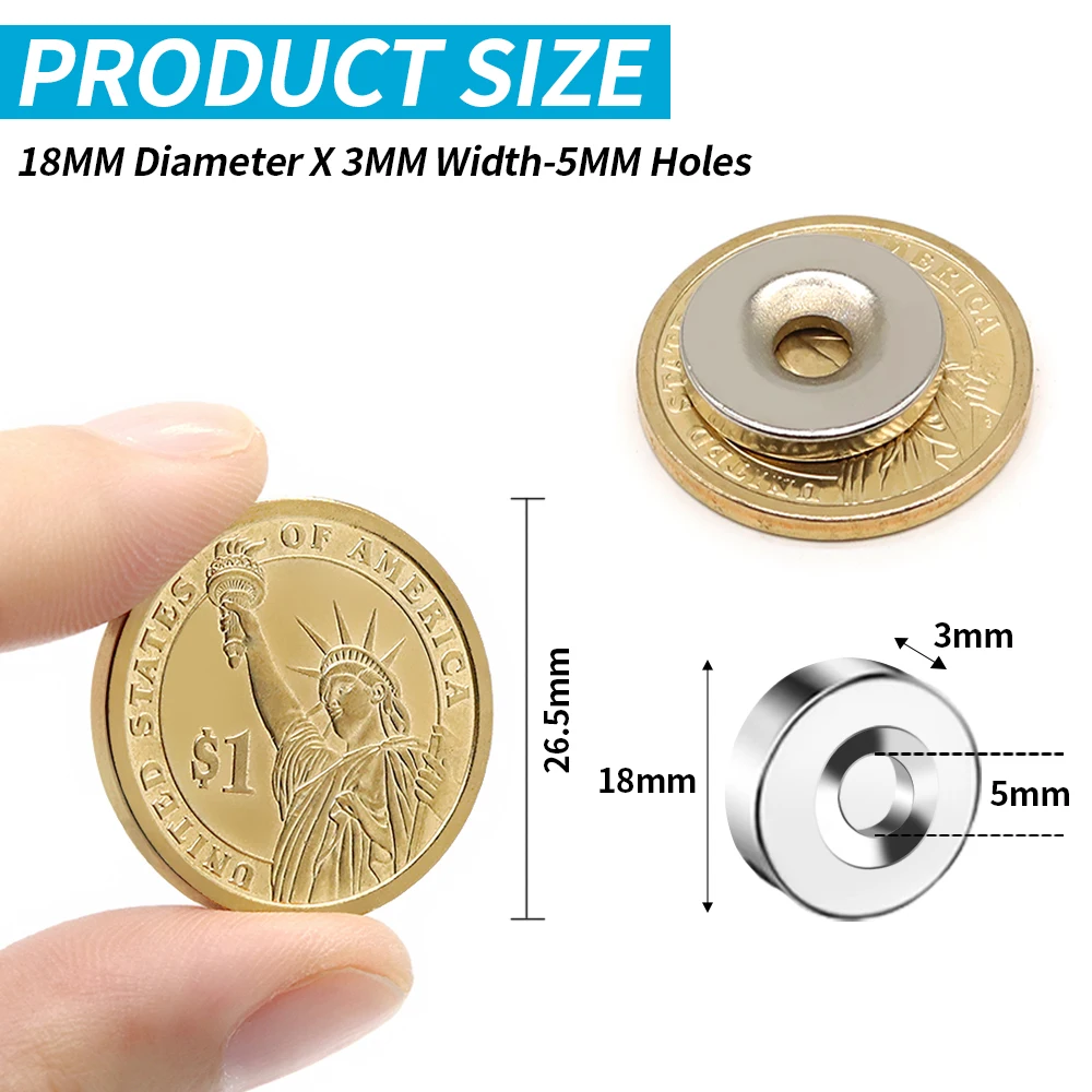 2/5/10/20/50szt N35 Super mocny magnes 18mm X 3mm Otwór 5mm Okrągły magnetyczny magnes neodymowy NdFeB Mocny dysk imanes z otworem