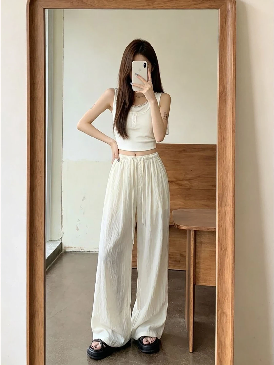 Lazy Style Women's Casual Pants Loose Wide Leg Comfortable Walking Trousers Fashionable Korean Version Commute Wind