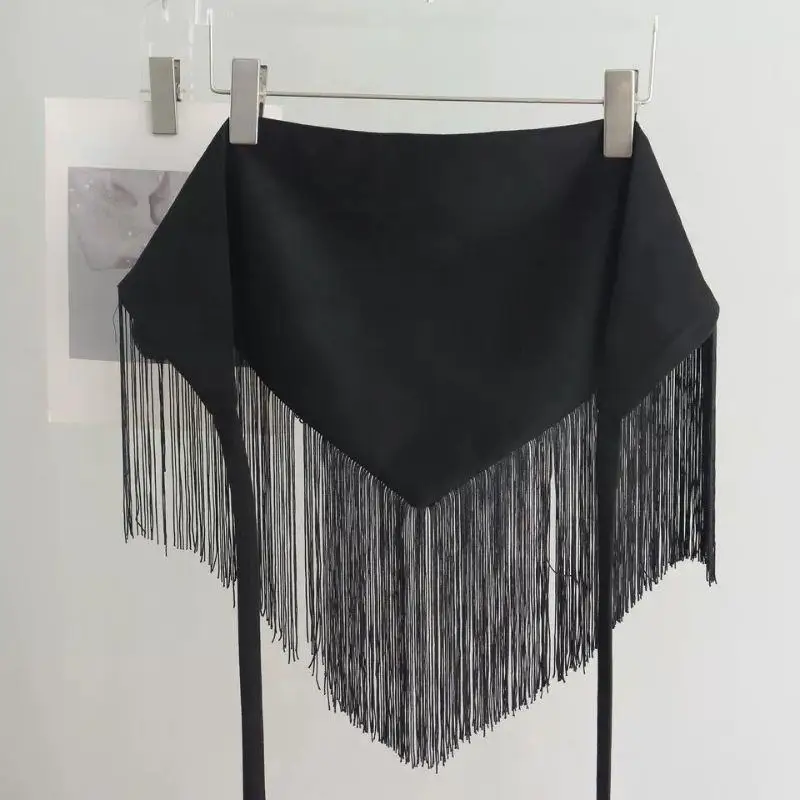 

Women Vintage Punk Waist Belt Y2K Cool Girls Cowgirl Short Tassels Wide Belt Body Chain For Dress Skirt Club Stage Dance Decor