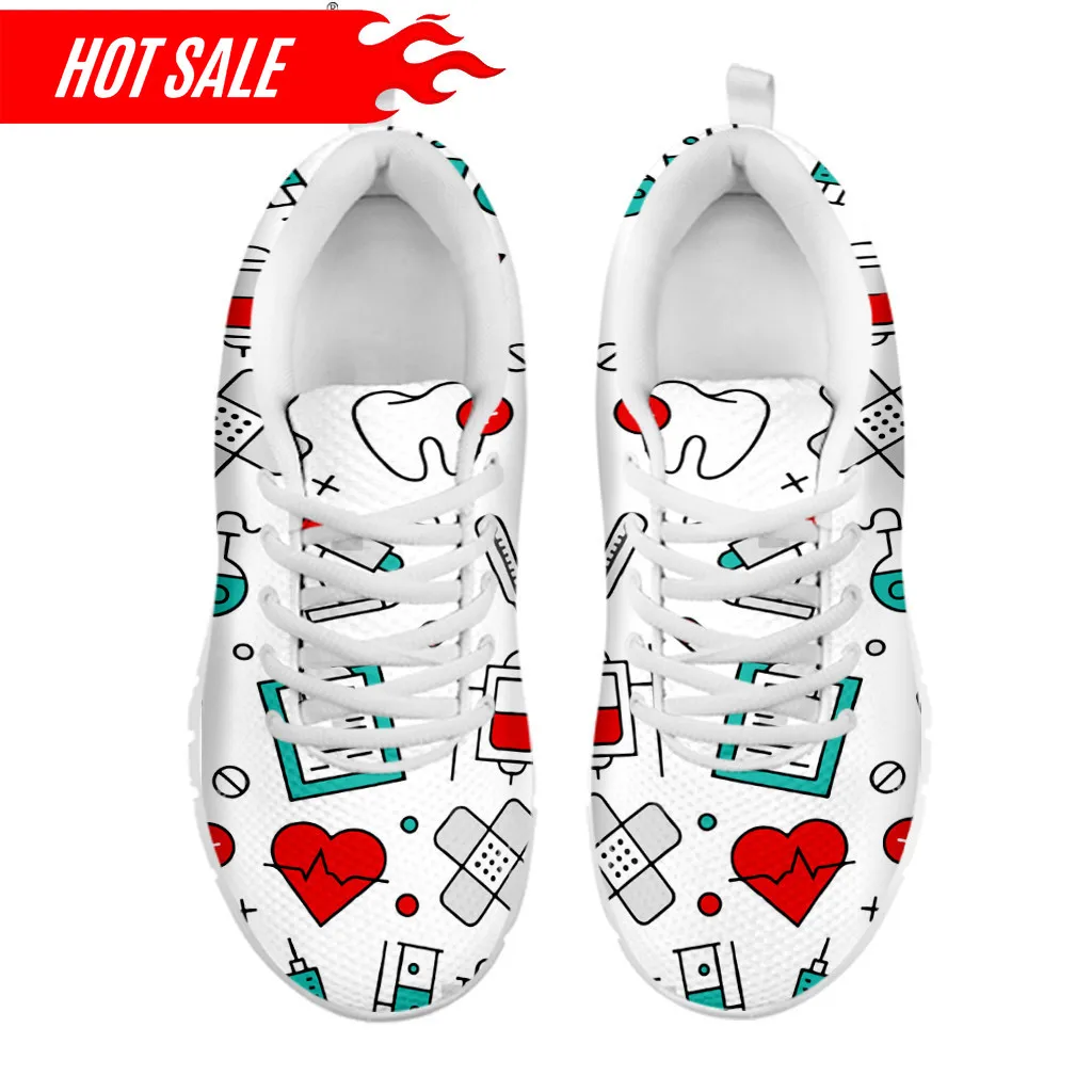 Spring Autumn Soft Warm Flats Shoes Hospital Medical Nurse Printed Women Casual Sneakers Lace Up Footwear Zapatillas Custom Made