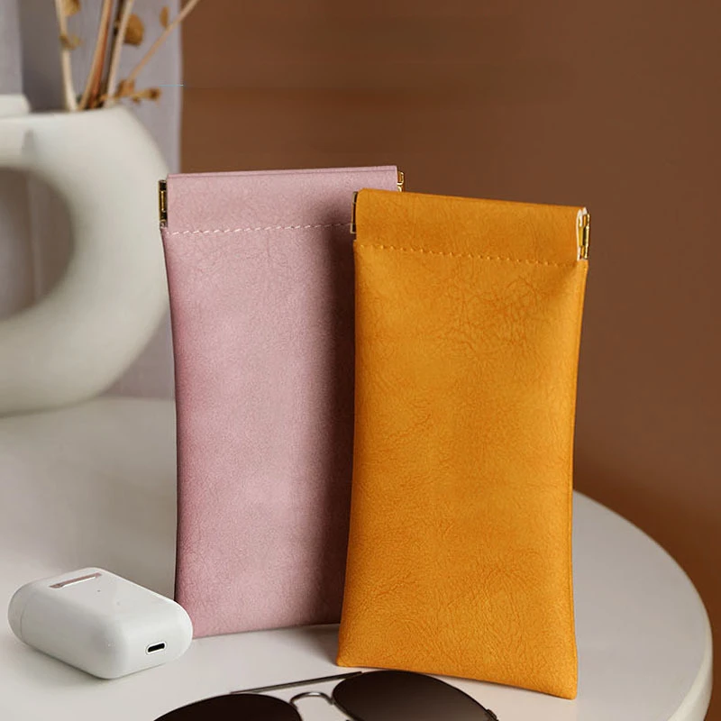 4 Color Soft Leather Reading Glasses Bag Case Waterproof Solid Sun Glasses Pouch Simple Eyewear Storage Bags Eyewear Accessories