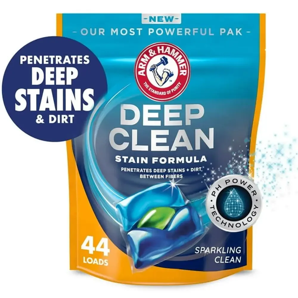 

ARM & HAMMER Формула для глубокой очистки пятен Power Paks Сверкающее чистое стиральное средство для лифтинга пятен Концентрированные пакеты 44 нагрузки pH