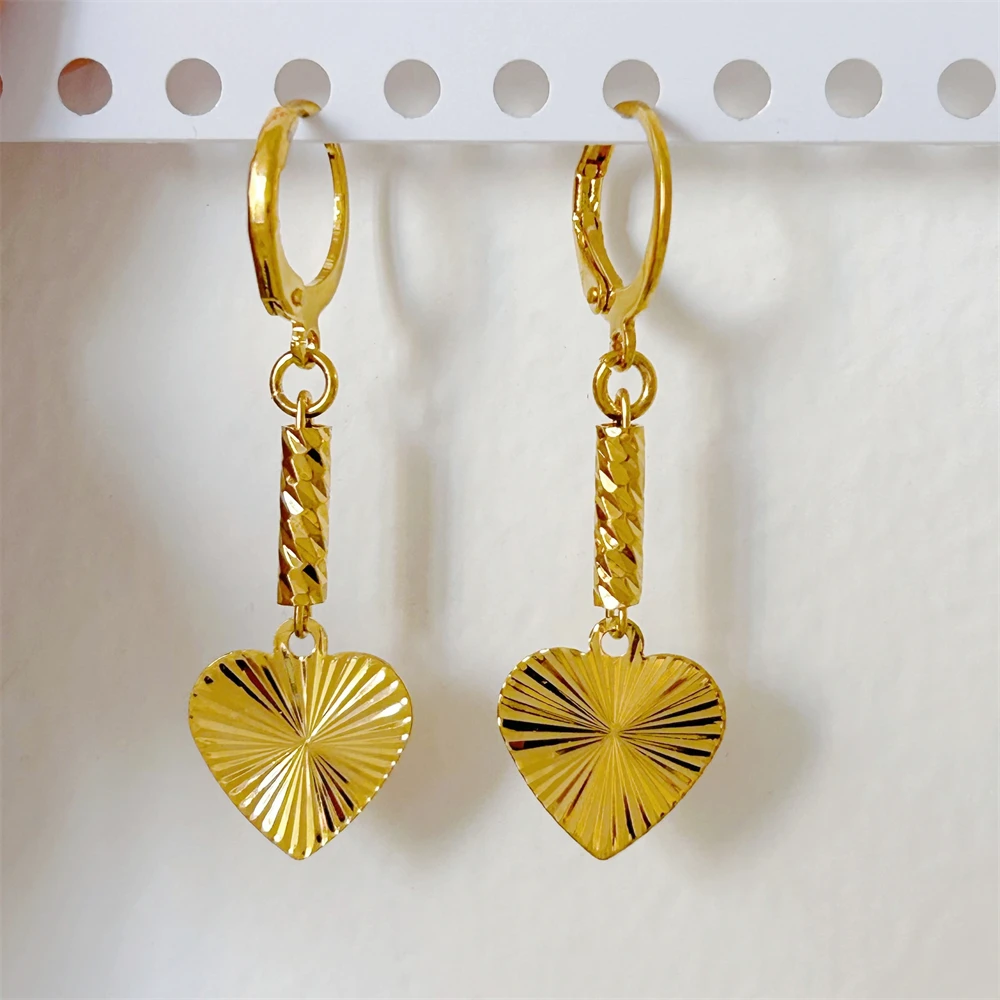 Yellow Gold Plated Bead Cross Heart Dangle Earrings for Women Stainless Steel Hoop Earing Pendientes Mujer Trendy Jewelry Gifts