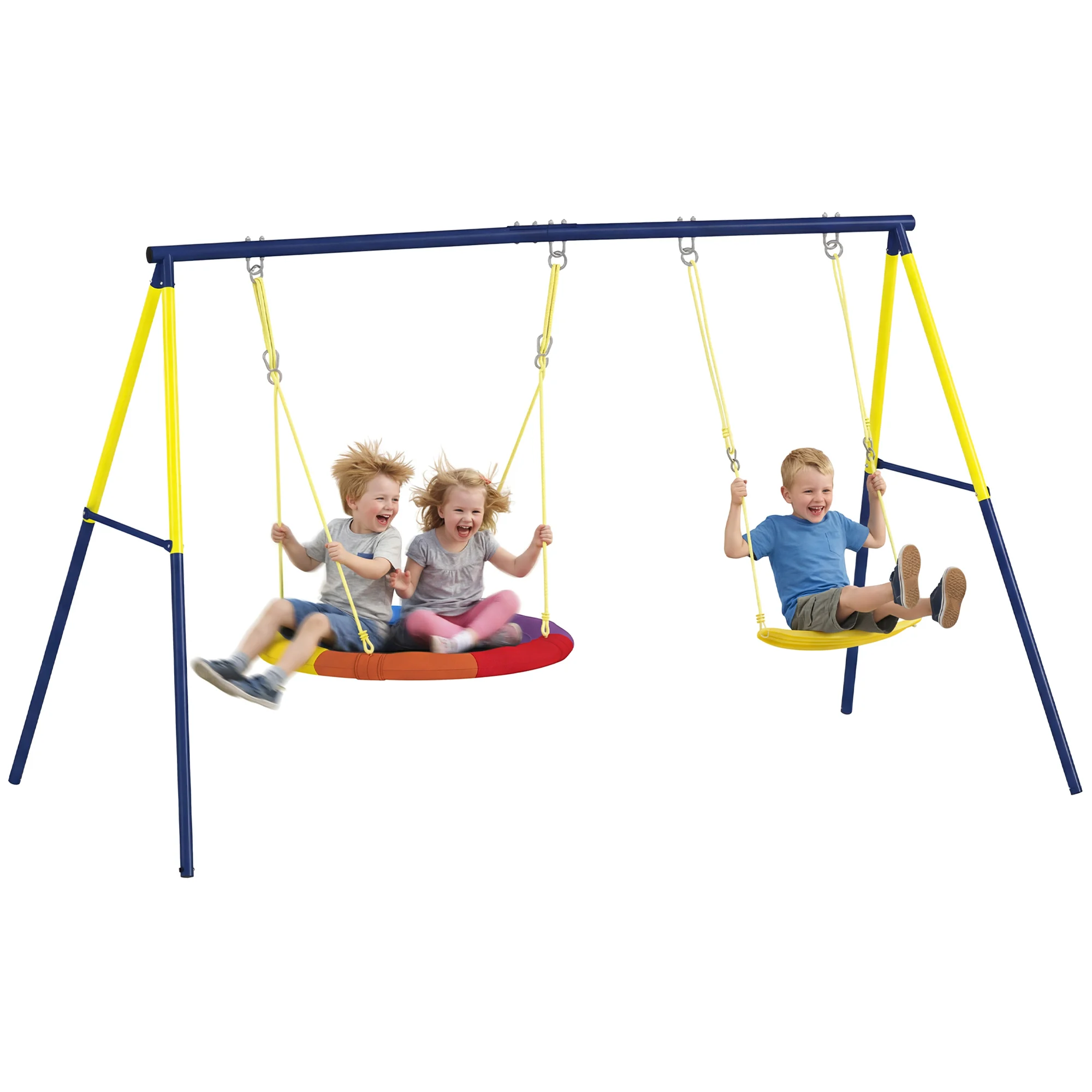 AIYAPLAY Columpio para Bebés Cuerdas Ajustables Soporte de Acero Carga 150 kg para 3 Niños de 3-8 Años Multicolor