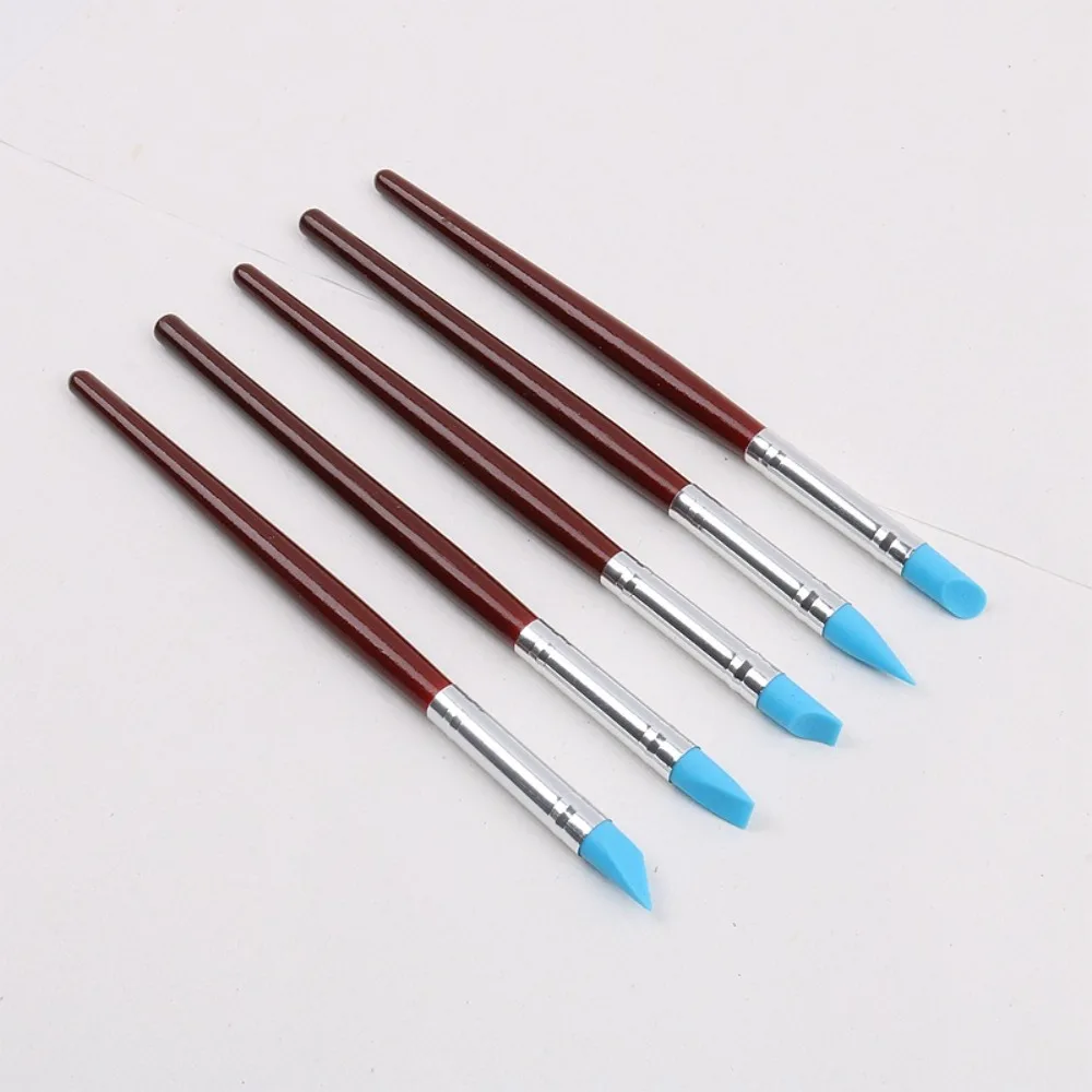 

5Pcs Wooden Handle Pen Eraser Multifunctional Rubber Pen Tip Clay Sculpture Tools Multiple Pen Heads Clay Carving Pen