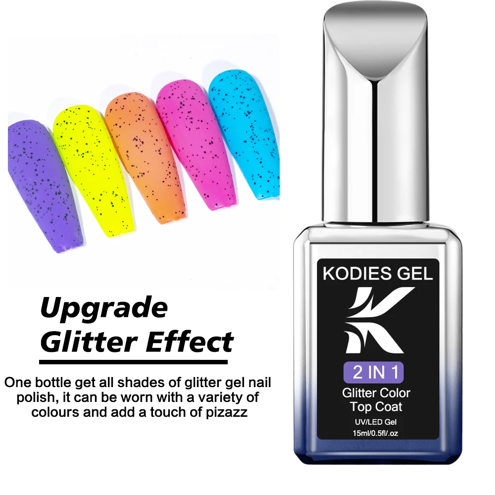 KODIES GEL Matte Top Coat Glitter Gel Nail Polish Black Spots Gel Finish Sealer Semi Permanent UV Long Lasting Matt Manicure Art