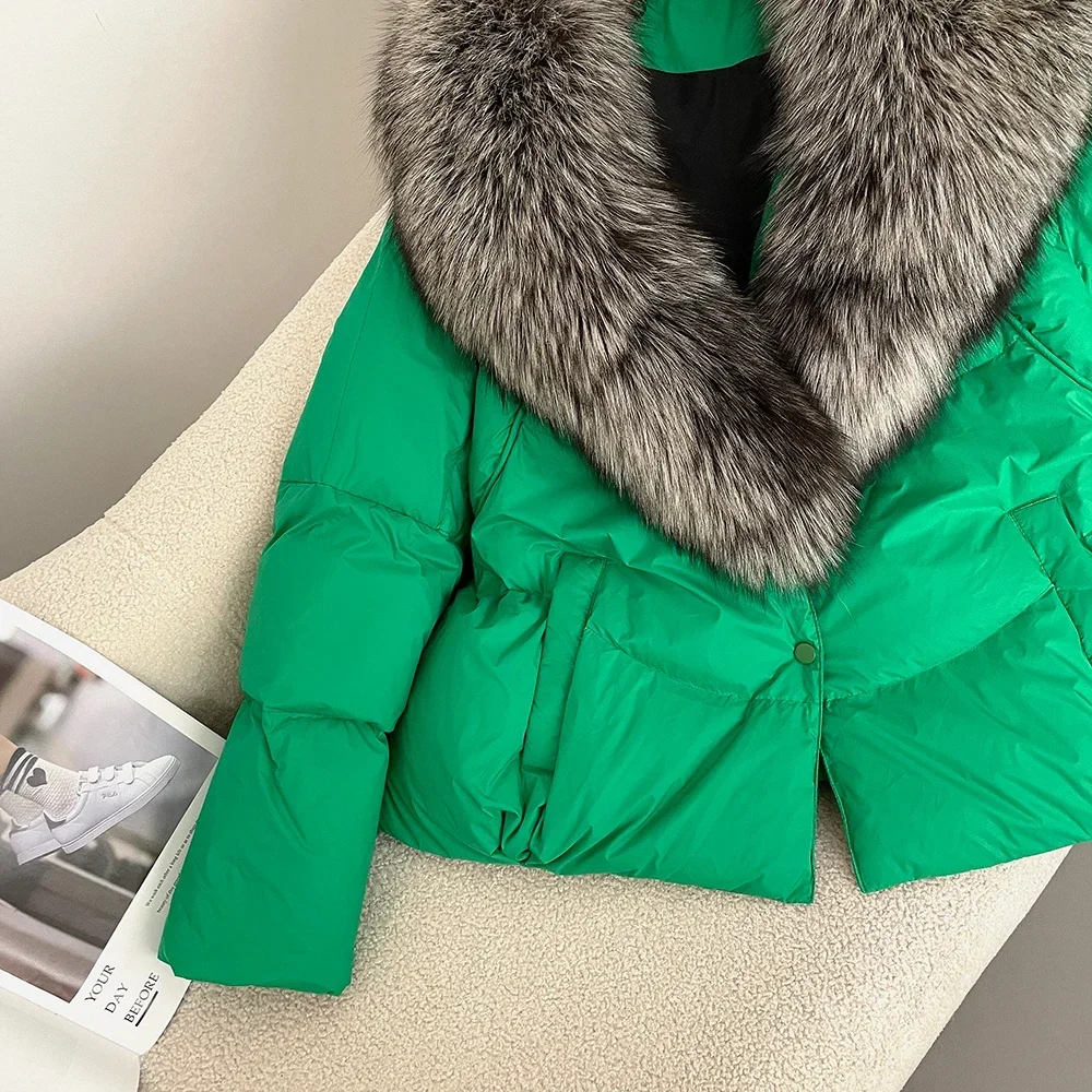 2024 New White Duck Down Jacket Women Real Fox Fur Coat Autumn Winter Fur Coat Warm Fur Jacket Designer European Fashion