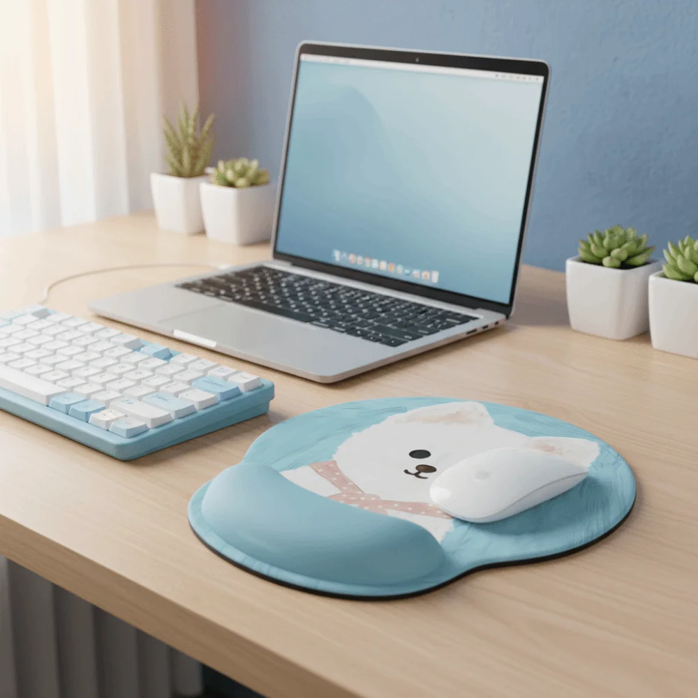 

Милый мультяшный коврик для мыши с подставкой для запястья, противоскользящий резиновый коврик для мыши с изображением щенка, HD-печать, милый коврик-подставка для запястья, для настольного компьютера